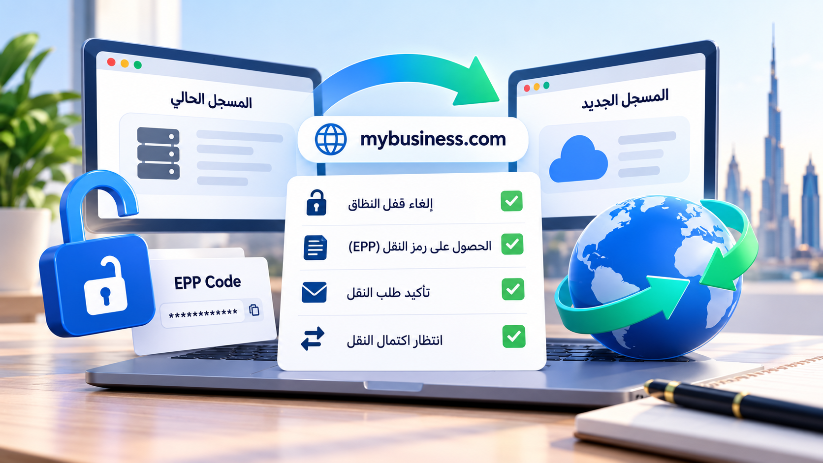 نقل نطاق من شركة تسجيل إلى أخرى باستخدام رمز EPP وإلغاء قفل النطاق